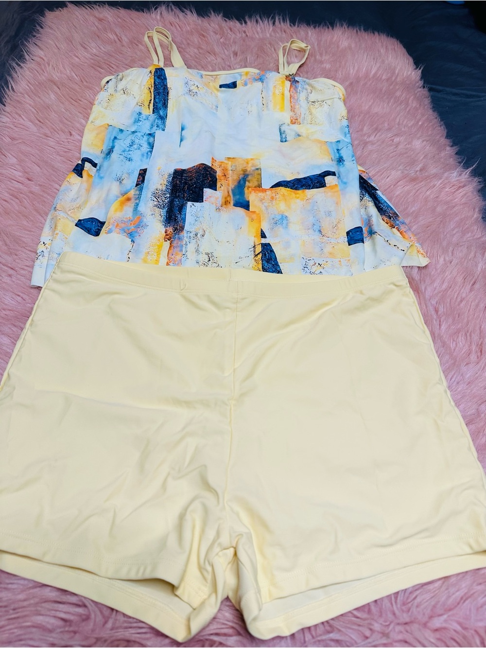 Two-Piece Geometric Patchwork Print Tankini Set Bathing Suit Size XL